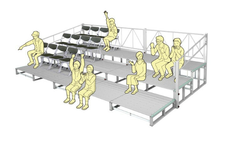 折リタタミ式 アルミ製観覧席ステージ 3段5連セット手スリ付 S-7019